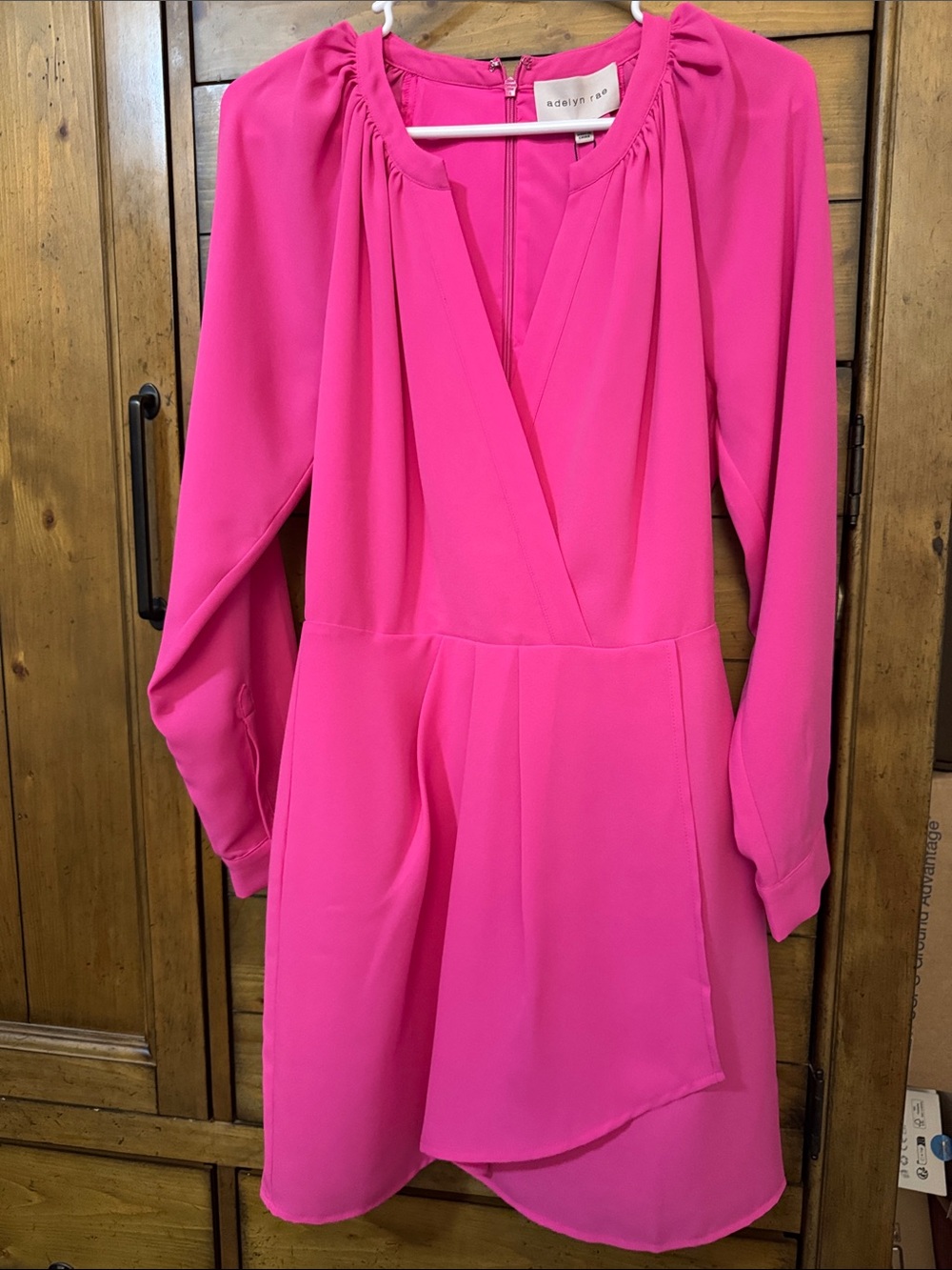 Adelyn Rae Hot Pink Long-Sleeve Wrap Skater Dress